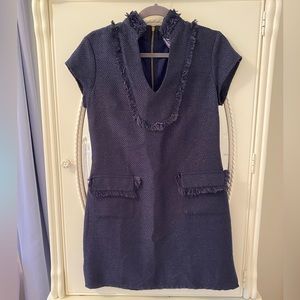 Sail to Sable Fringe on Fifth Navy and Gold Tweed Dress, size 4